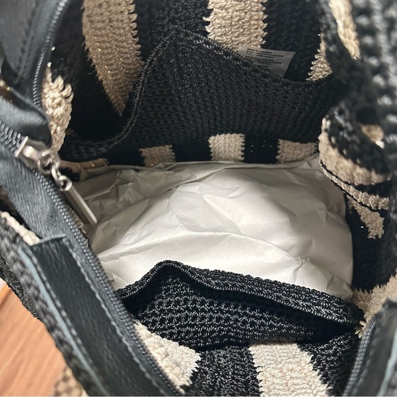 The Sak Los Feliz Crochet Medium Black and Cream Striped Crossbody Bag - Picture 4 of 5